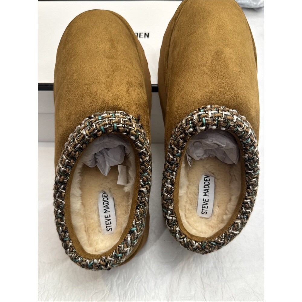 NEW Steve Madden Selden Slip-On Mule Womens 9.5 Chestnut Suede Faux Fur Platform - Picture 5 of 6